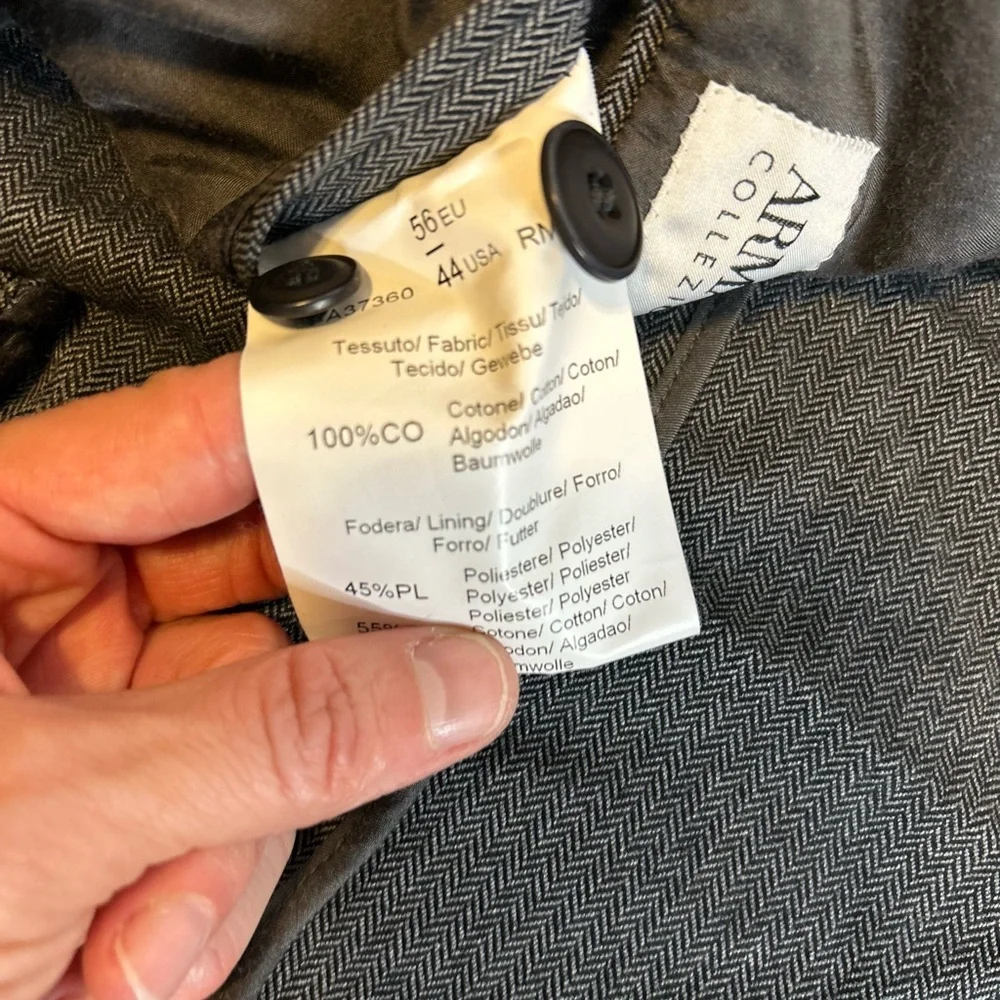 Armani Collezioni Men’s 44R Gray Herringbone Sport Coat Blazer Two Button Elbow